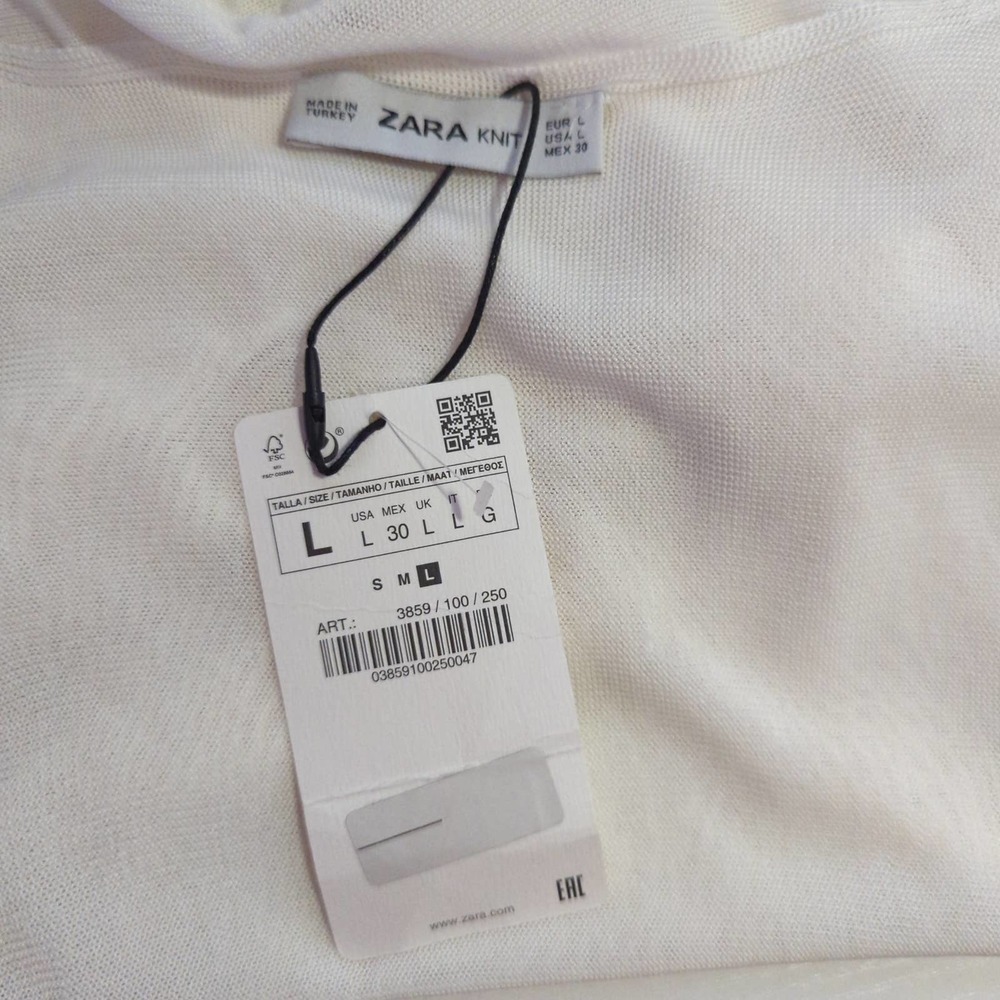 Zara Knit NEW Faux Wrap Cream Blouse Woman's Size Large Short Flutter Sleeve - Picture 7 of 11